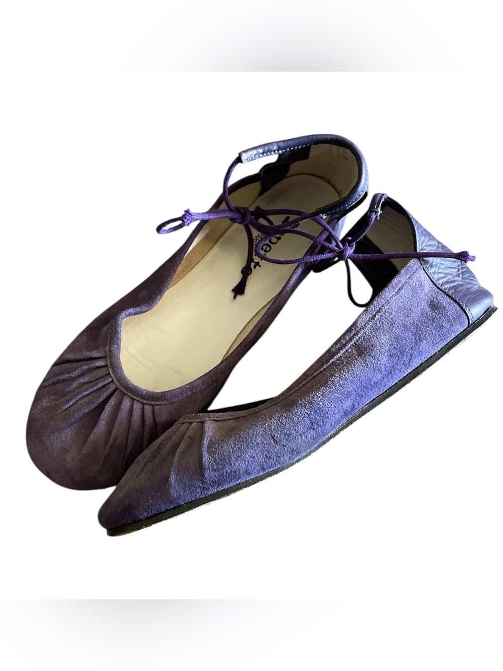 Repetto purple suede & leather ankle tie ballet flats